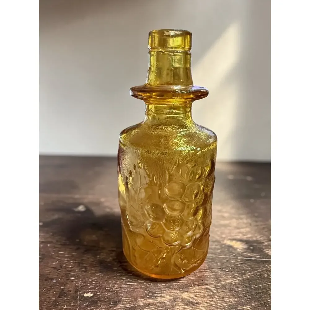 Vintage Empoli Amber Glass Decanter Genie Bottle Grape Italy MCM Barware